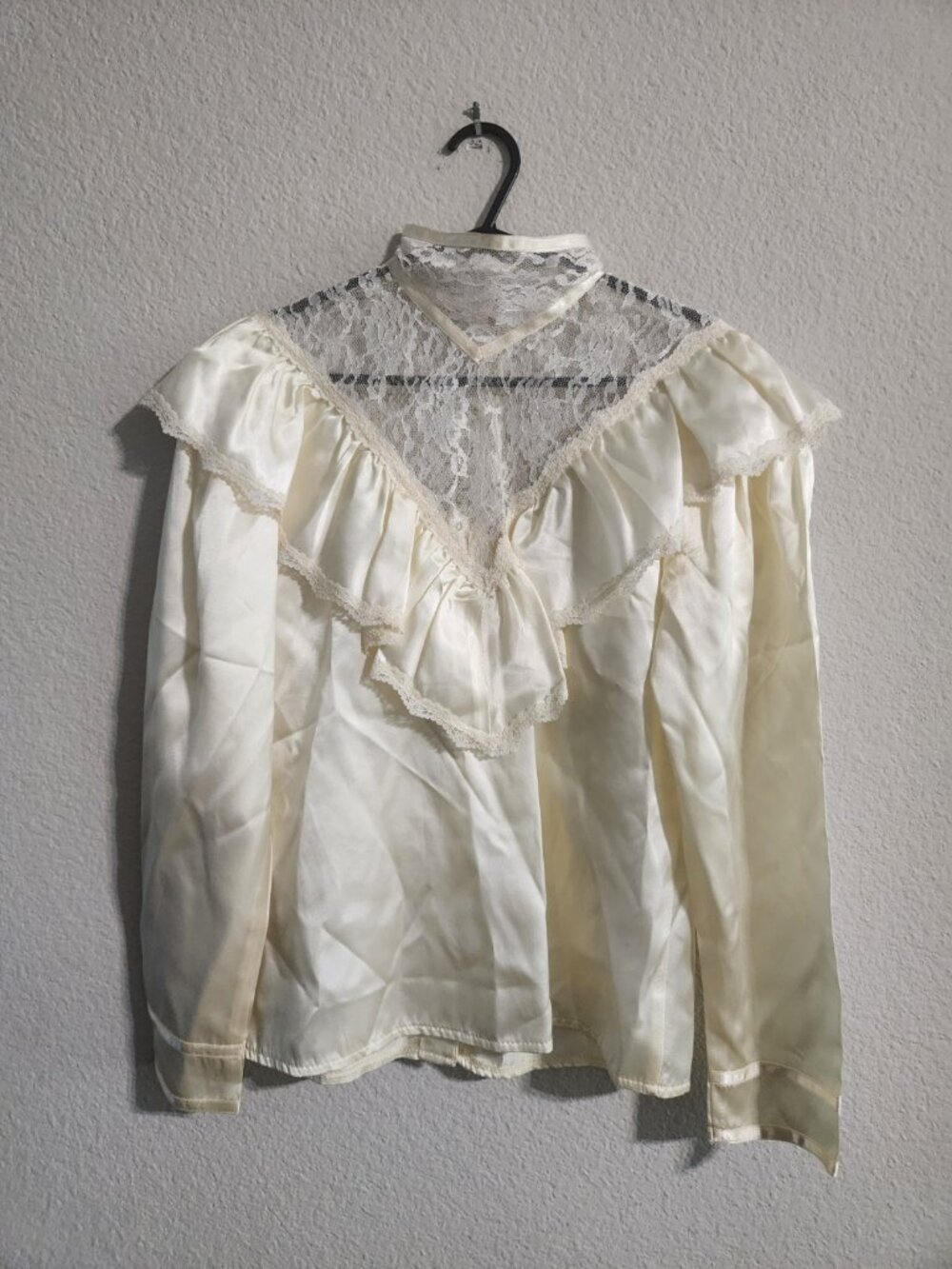Gunne Sax Jessica McClintock Ivory Satin Blouse Vintage Victorian Style size 5
